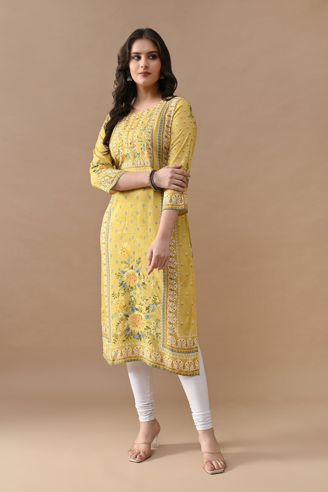 Green Printed Straight Kurta