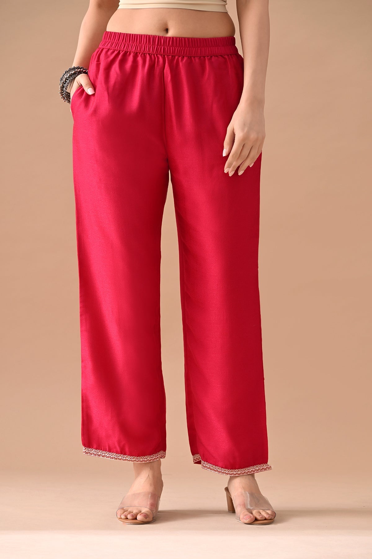 Magenta Embroidered Kurta 3 Pcs Set