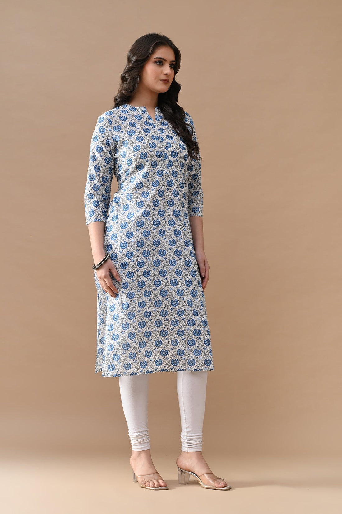 White Printed Straight Kurta