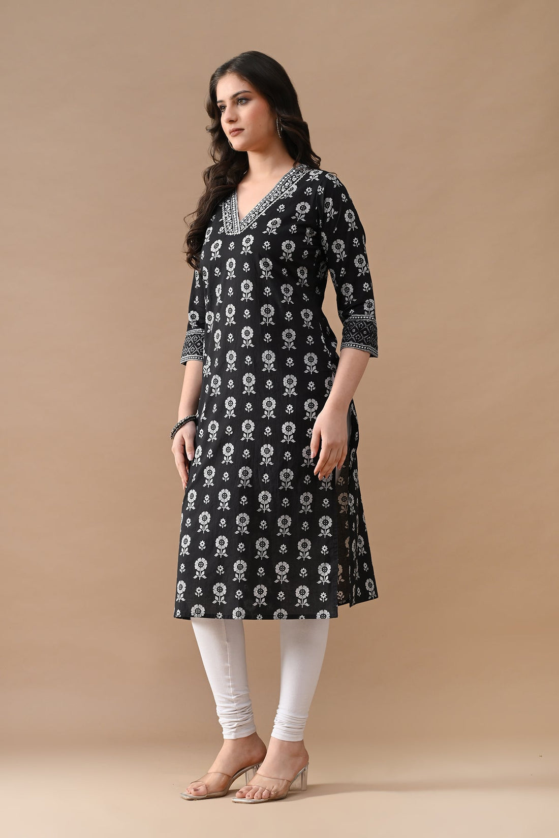 Black Printed Straight Kurta
