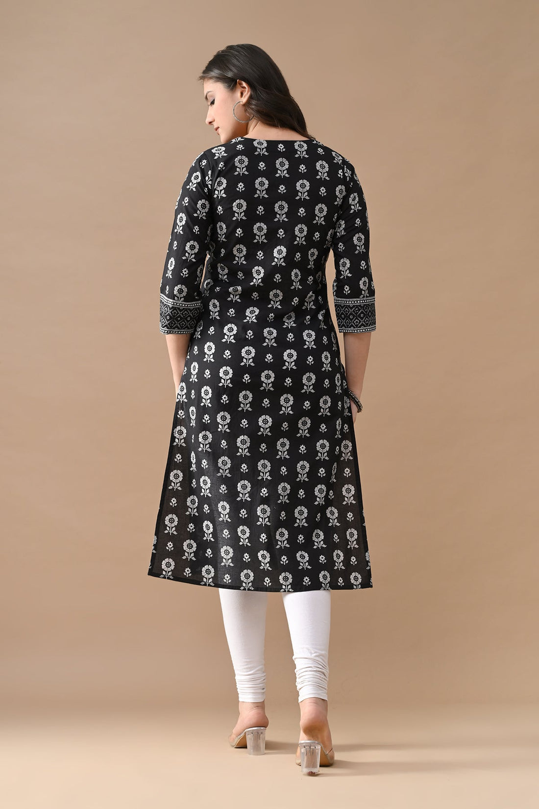 Black Printed Straight Kurta