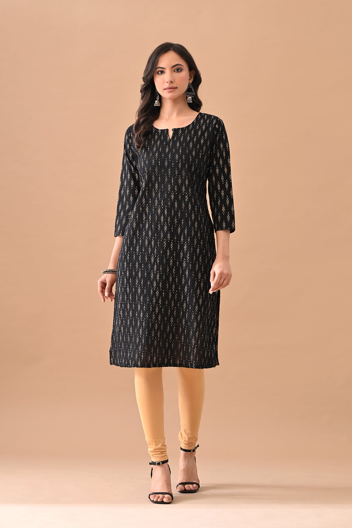 Black Printed Straight Kurta