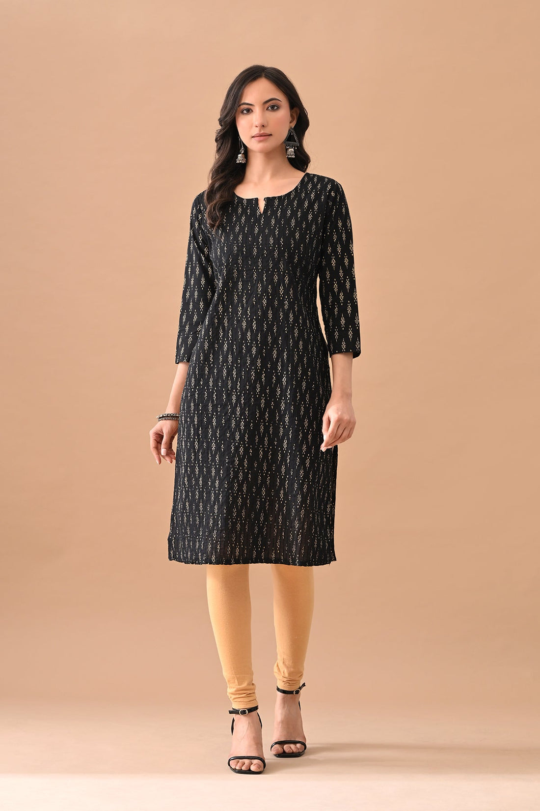 Black Printed Straight Kurta