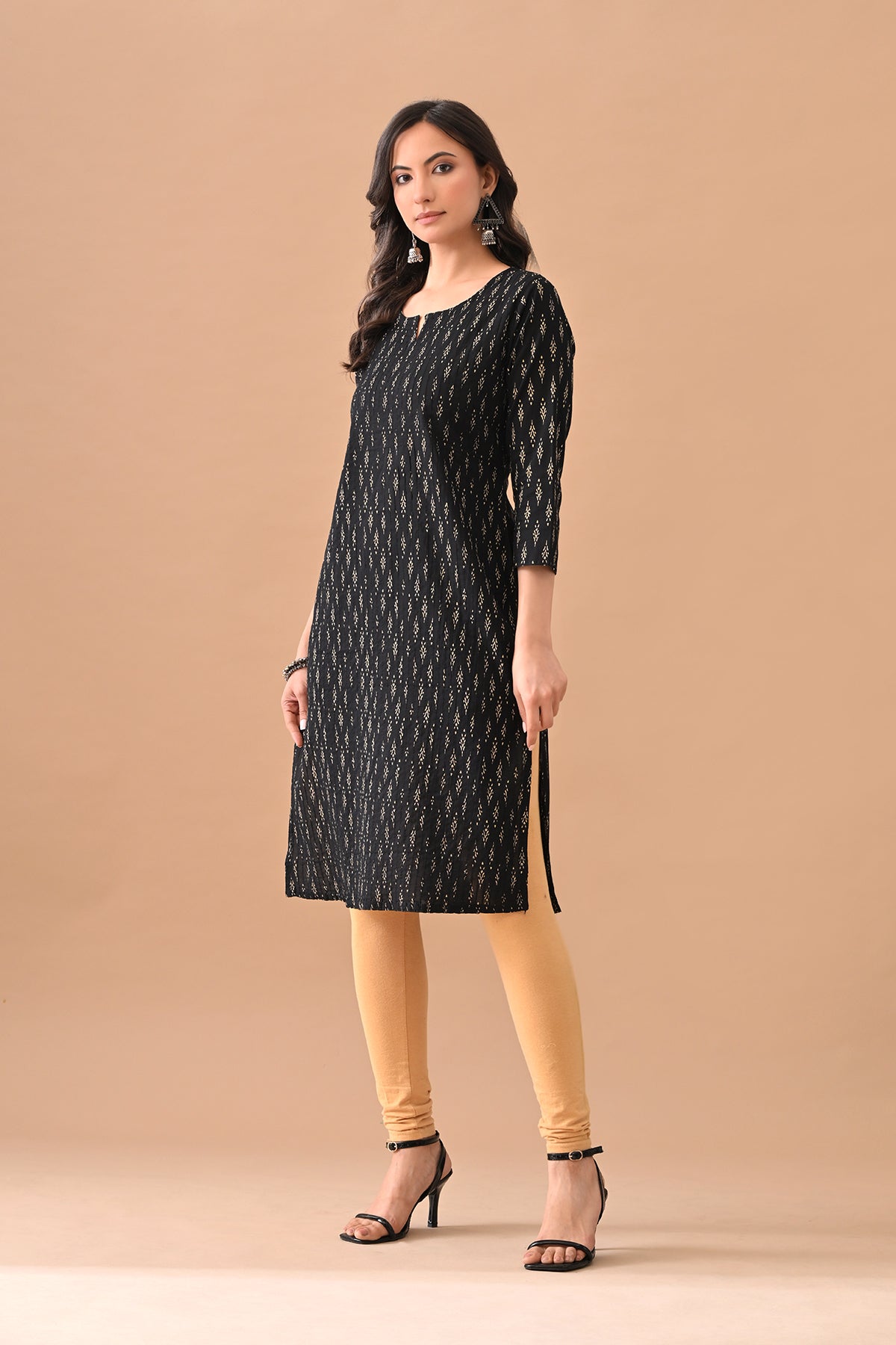 Black Printed Straight Kurta