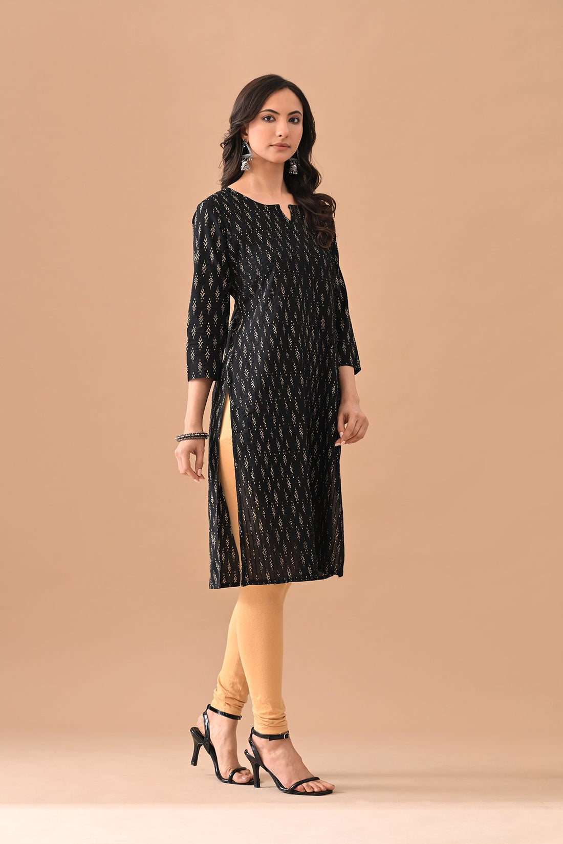 Black Printed Straight Kurta