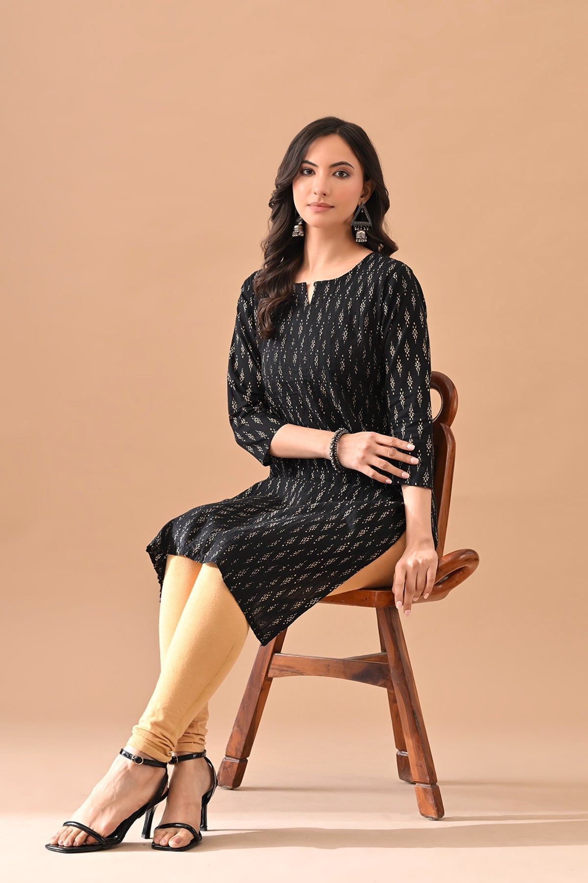 Black Printed Straight Kurta