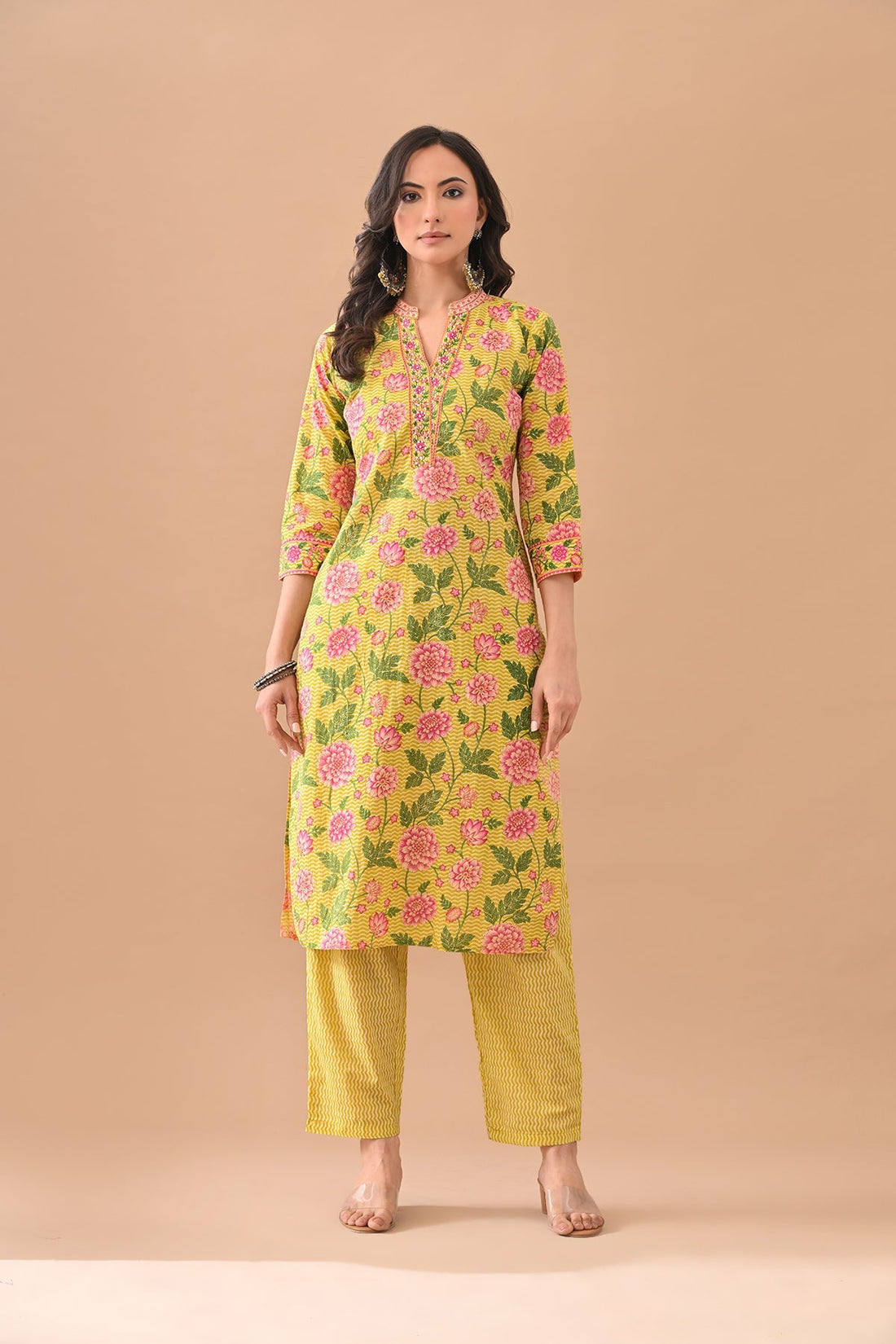 Yellow Floral Printed Kurta 2 Pcs Set