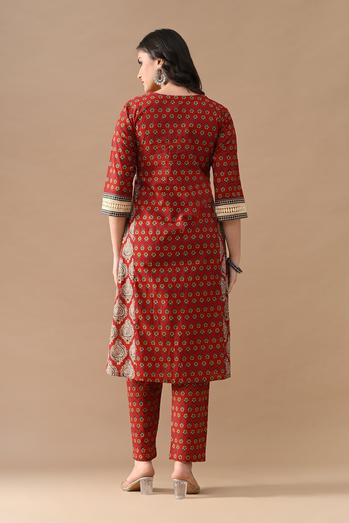 Maroon Floral Printed Kurta 2 Pcs Set