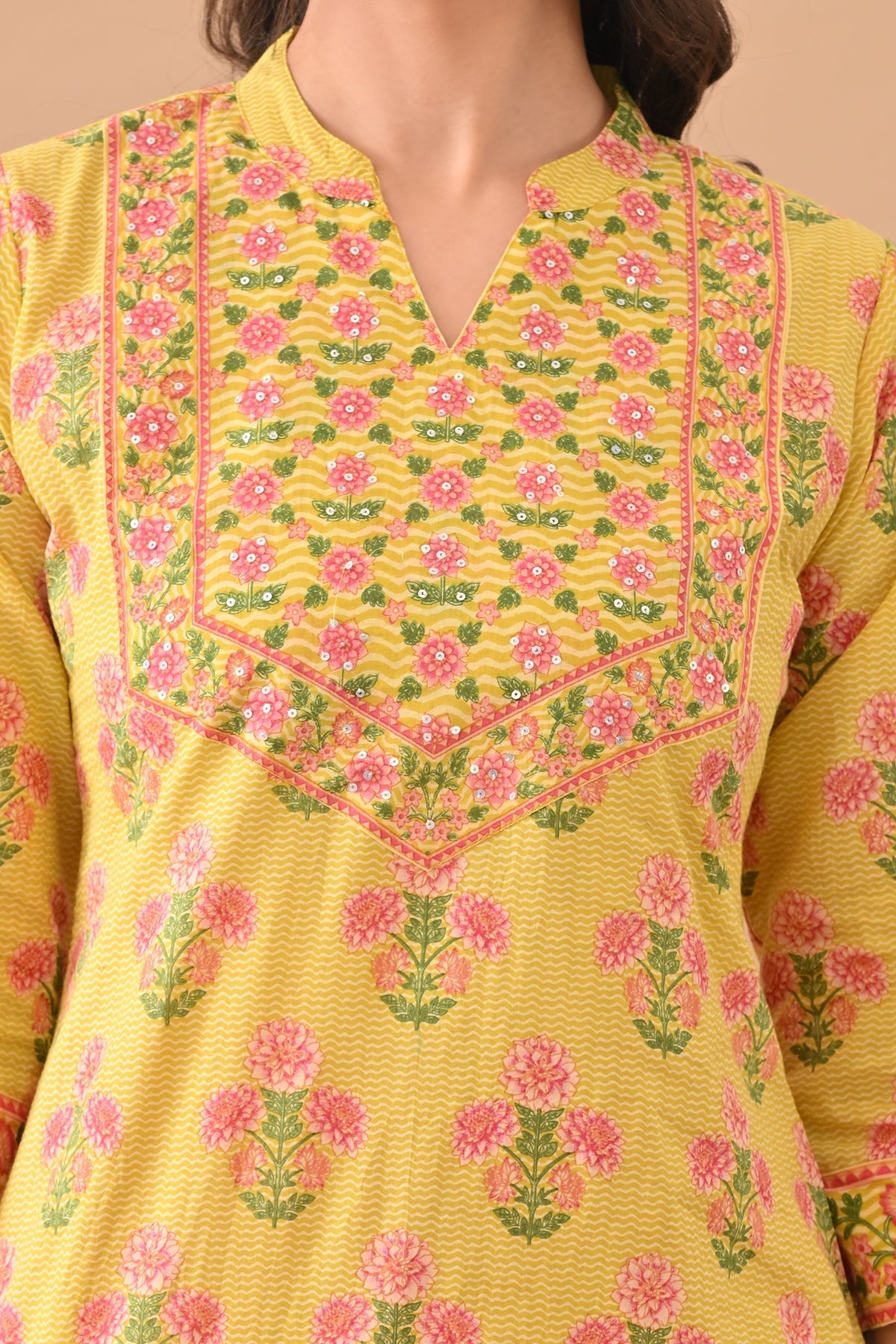 Yellow Floral Printed Kurta 3 Pcs Set