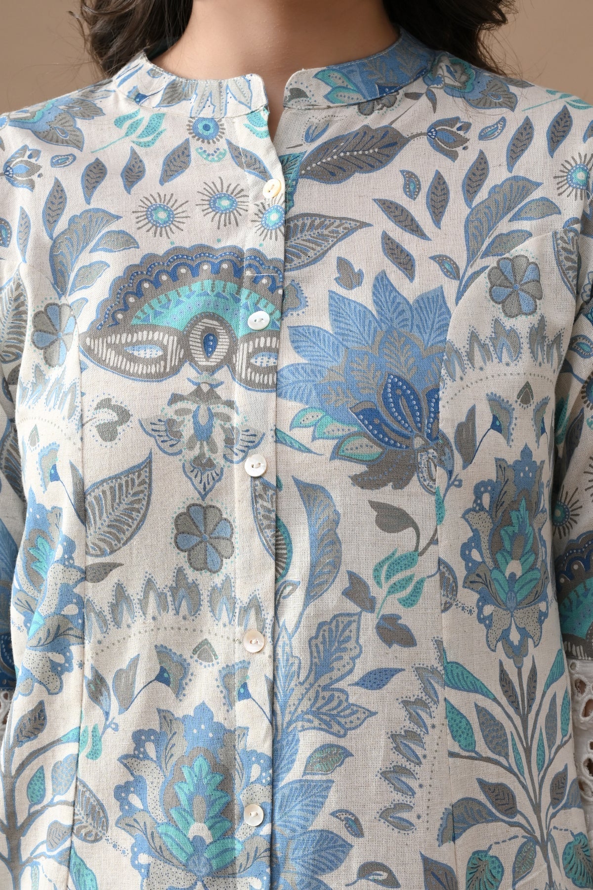 Off White Printed A-line Kurta