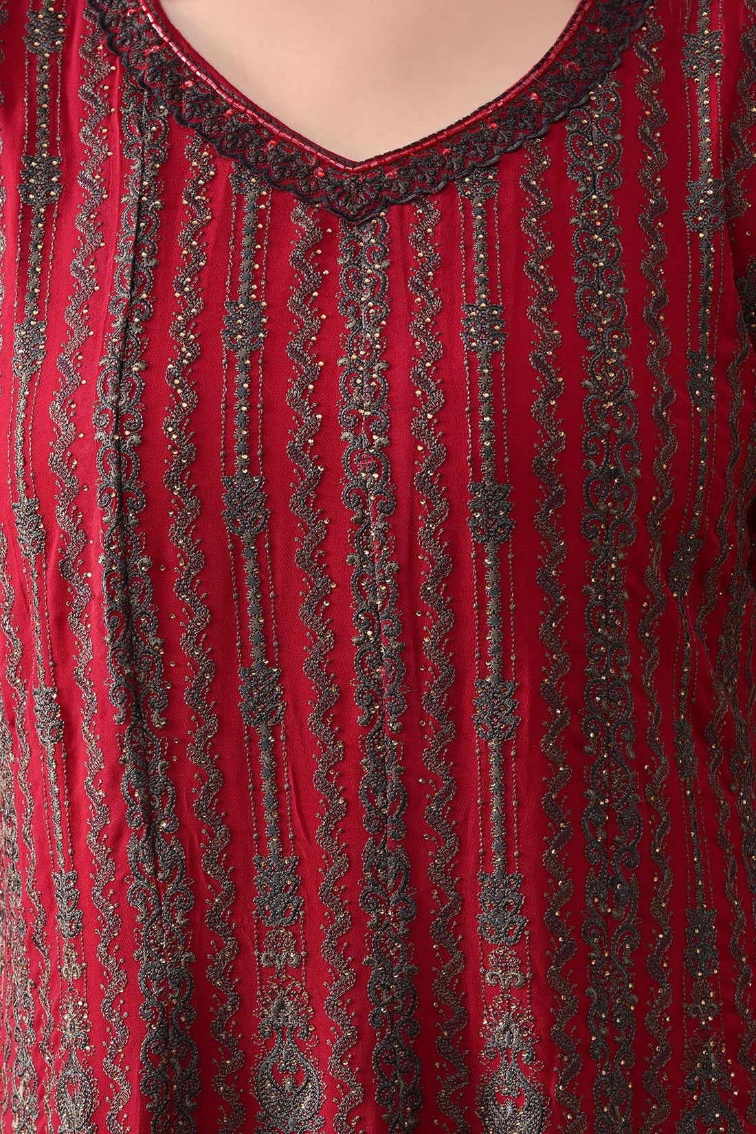 Pink Embroidery Flared Kurta 3 Pcs Set