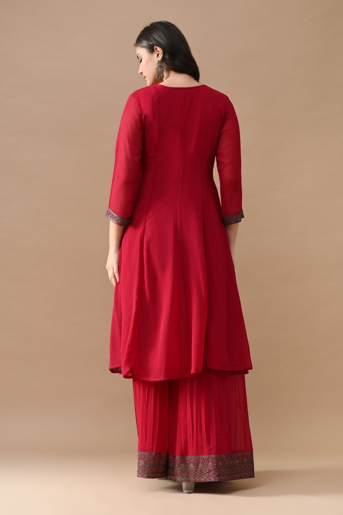Pink Embroidery Flared Kurta 3 Pcs Set