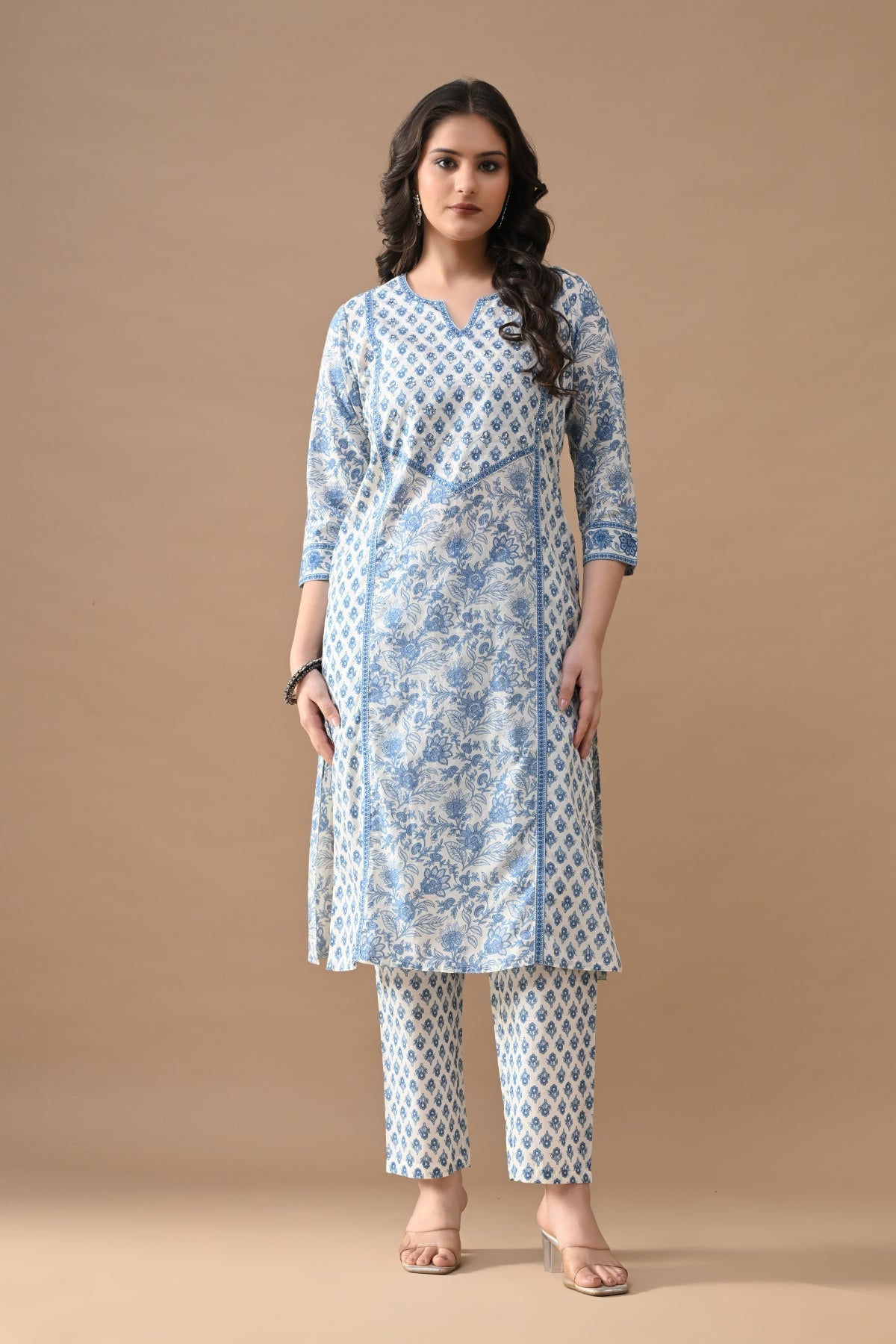 Cream Floral Printed Kurta 2 Pcs Set