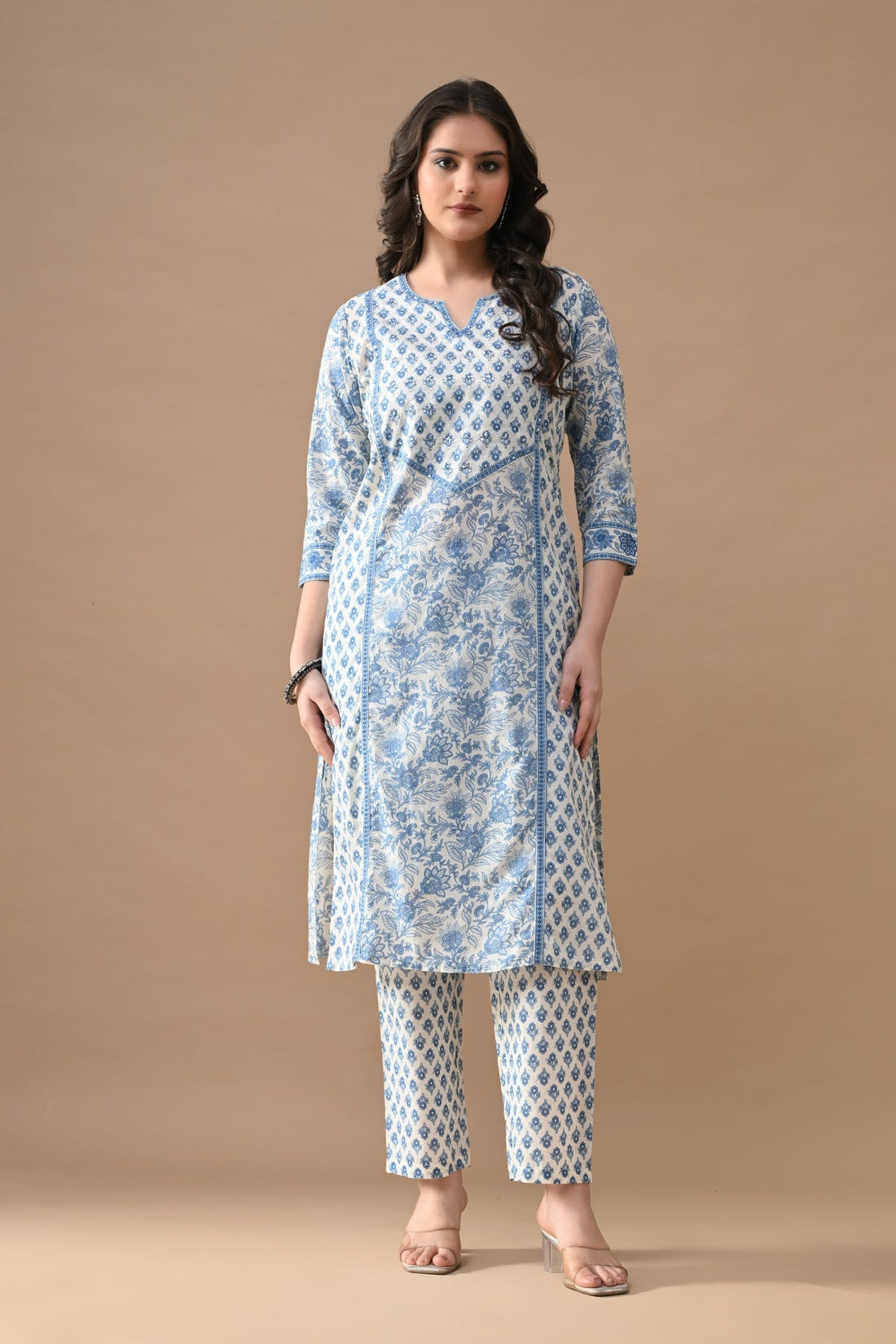 Cream Floral Printed Kurta 2 Pcs Set