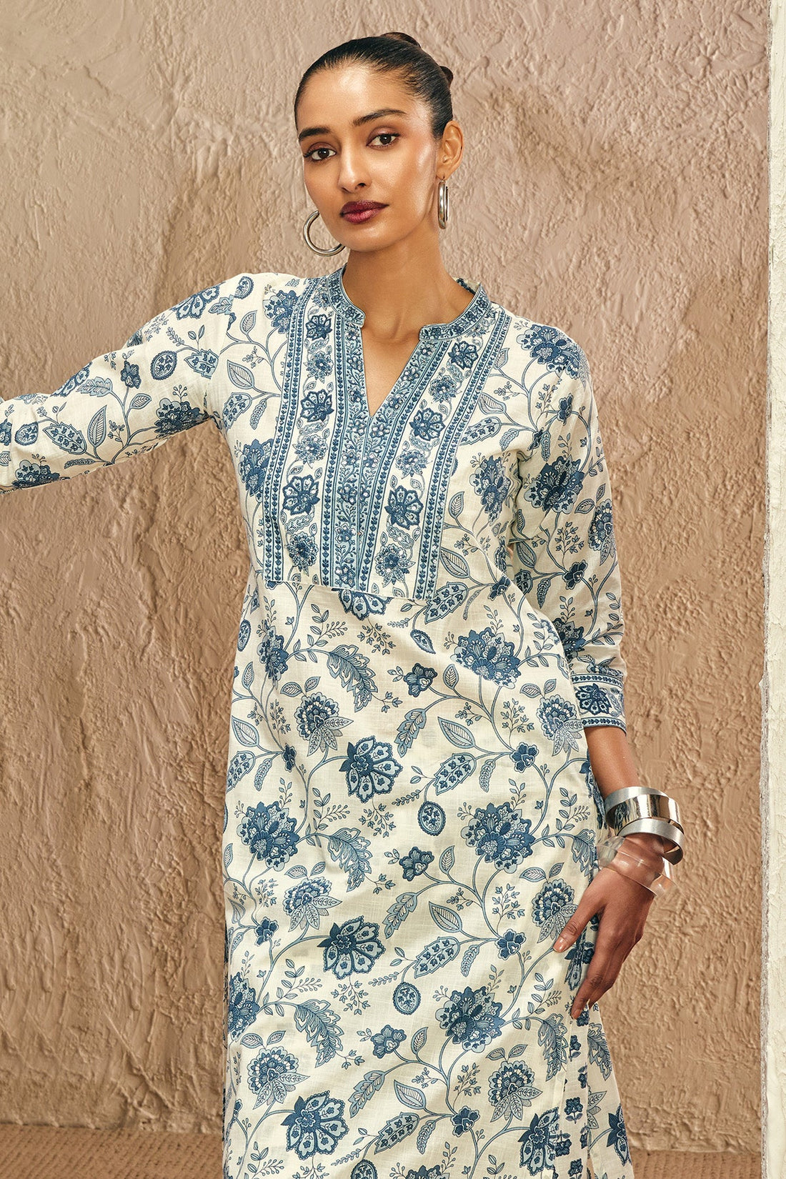 White Printed Kurta 3 Pcs Set