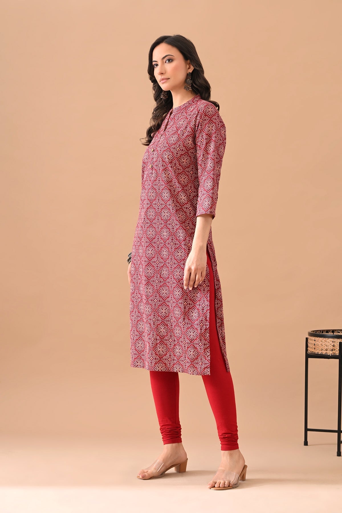 Maroon Printed Kurta