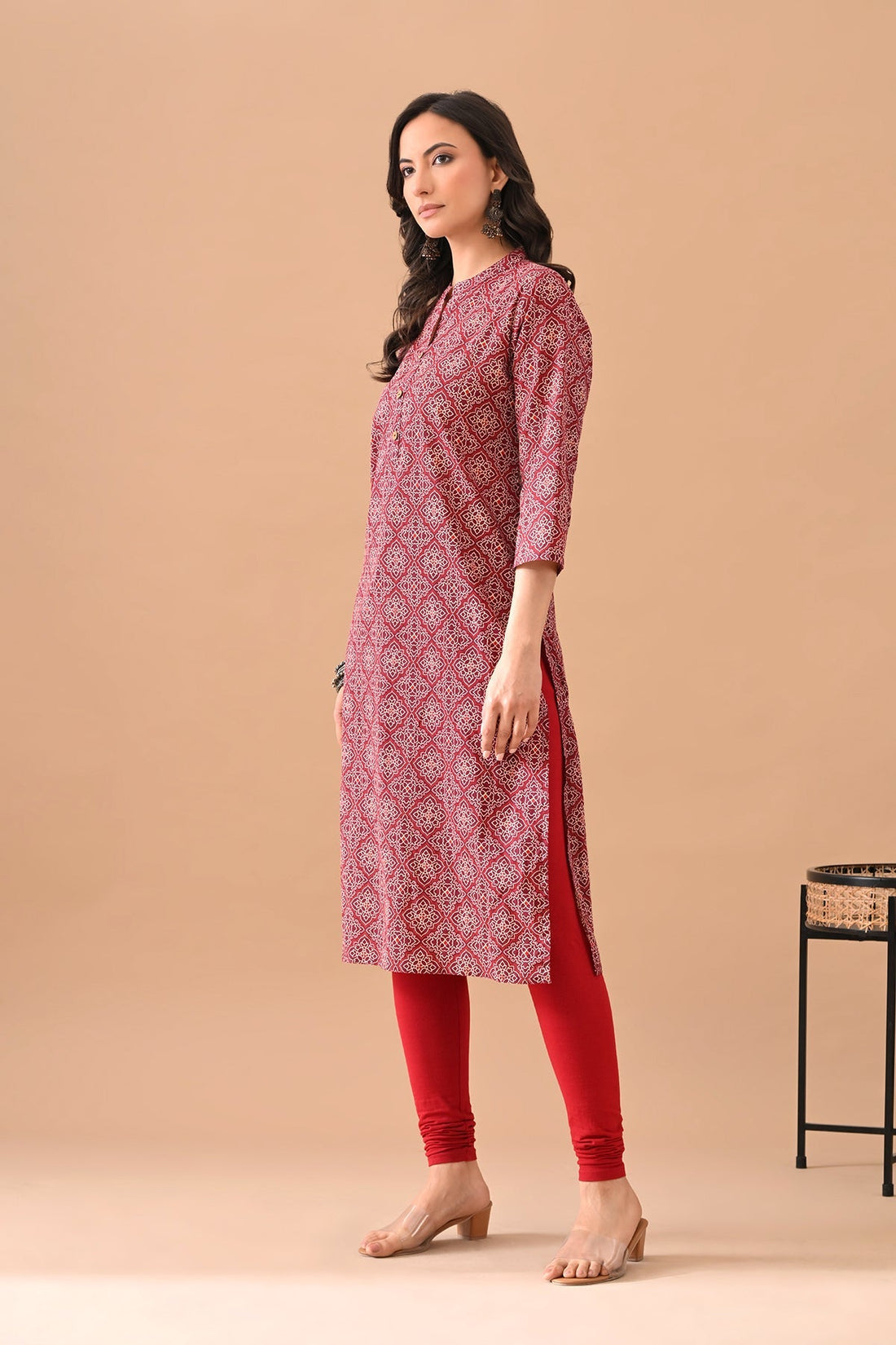 Maroon Printed Kurta
