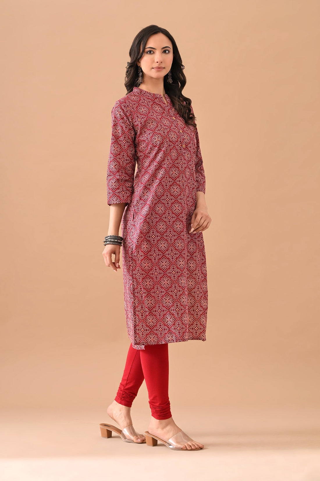 Maroon Printed Kurta