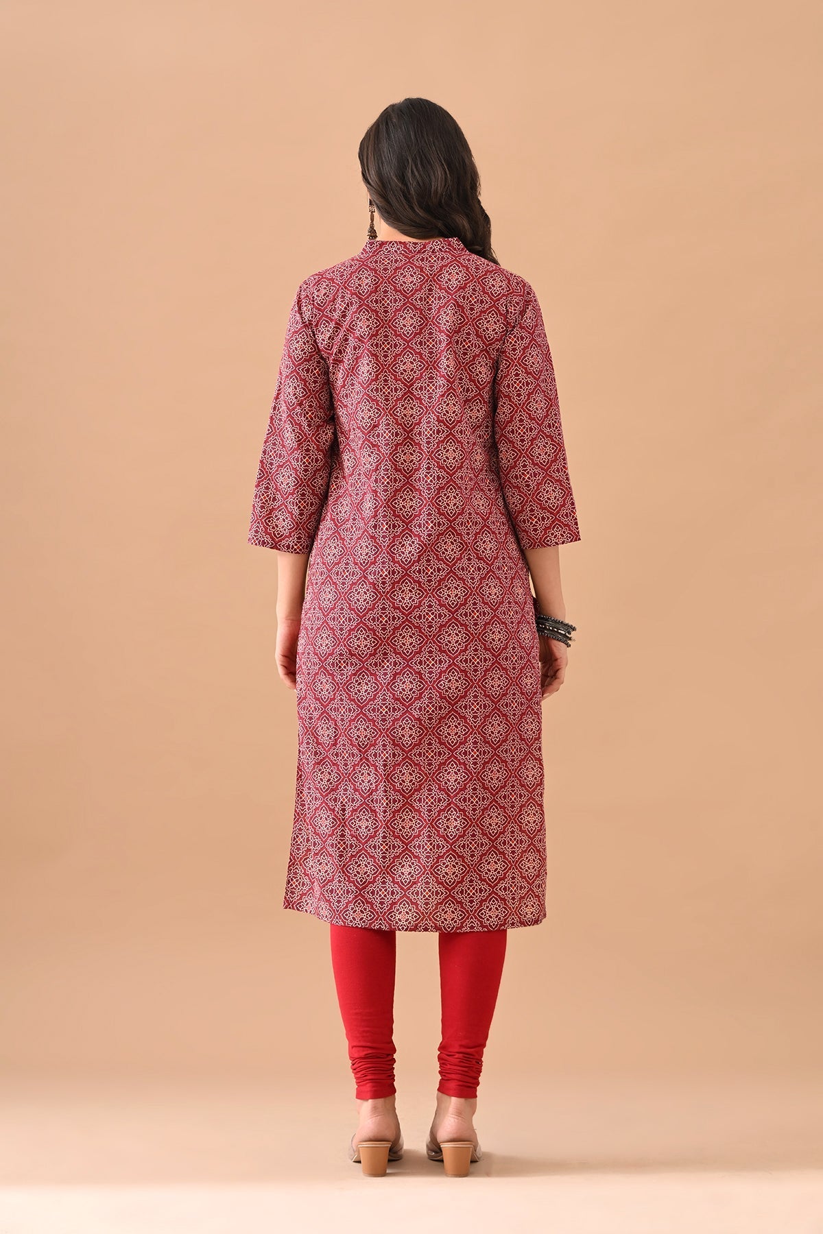 Maroon Printed Kurta