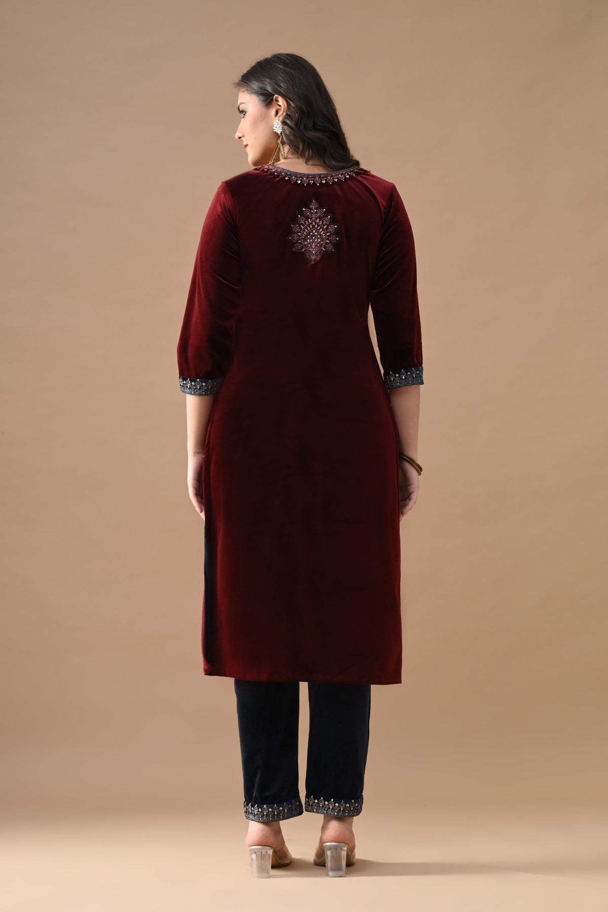 Maroon Zari Embroidered Kurta 3 Pcs Set