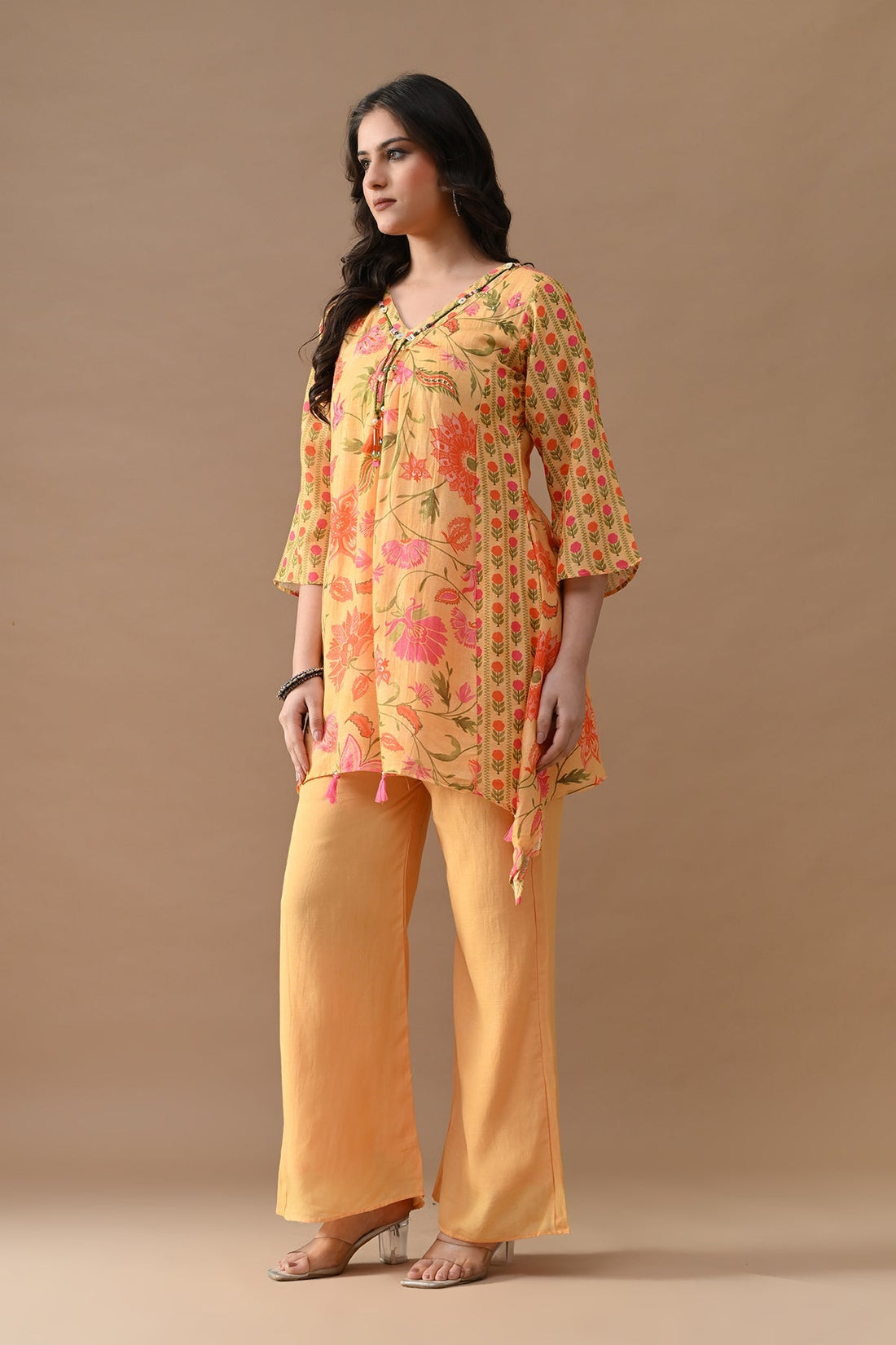 Yellow Floral Printed Kurta 2 Pcs Set