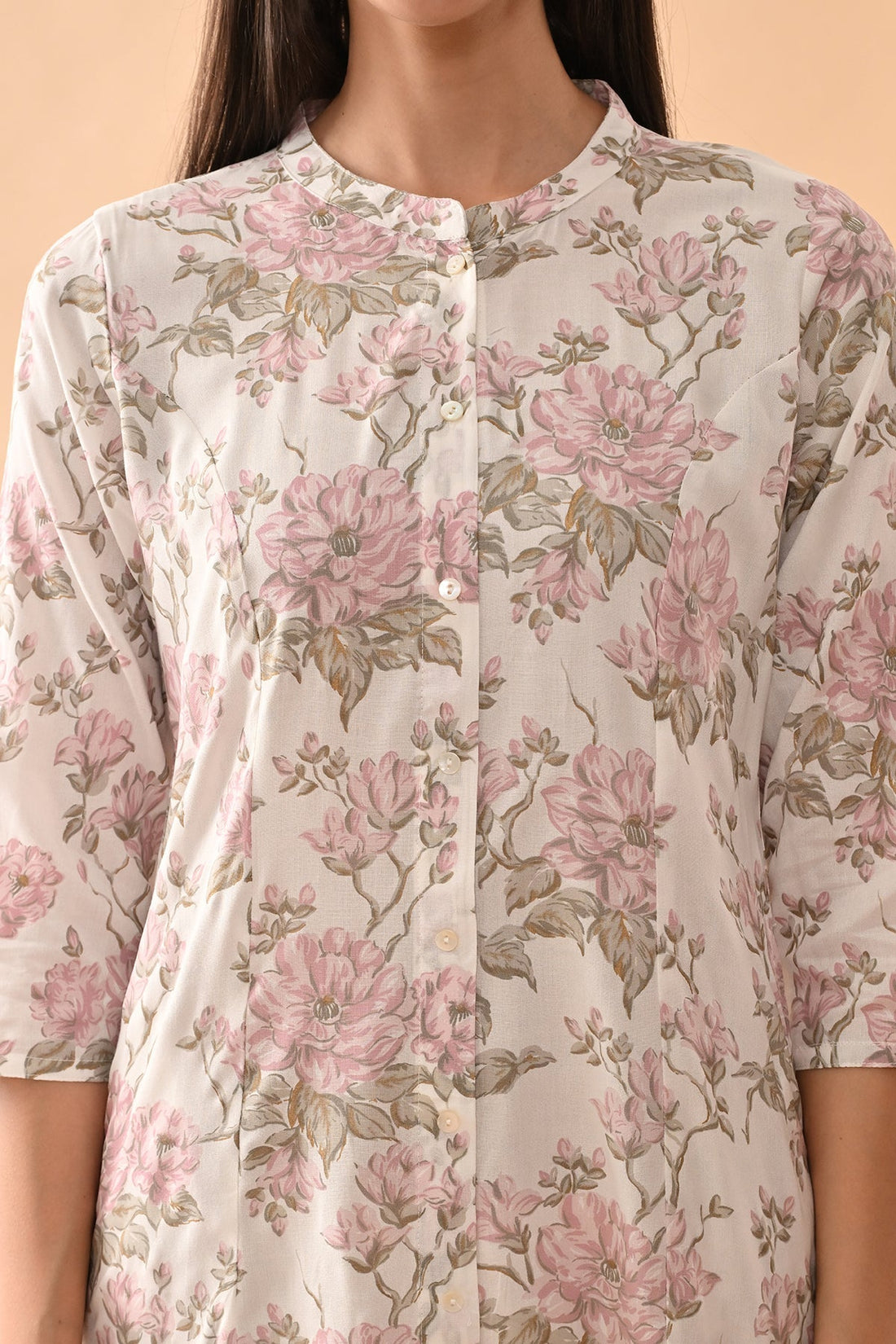 White Floral Printed Kurta