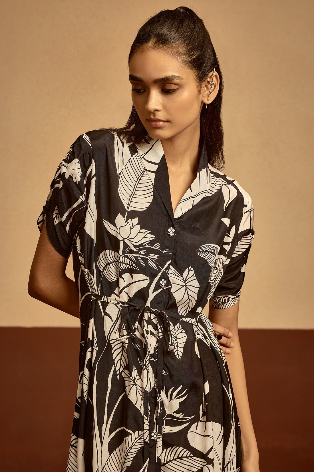 Black Printed A-line Dress