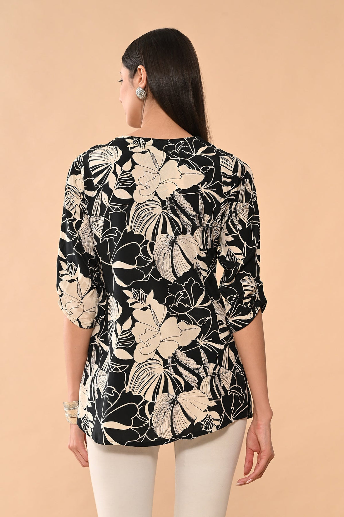 Black Printed Straight Top