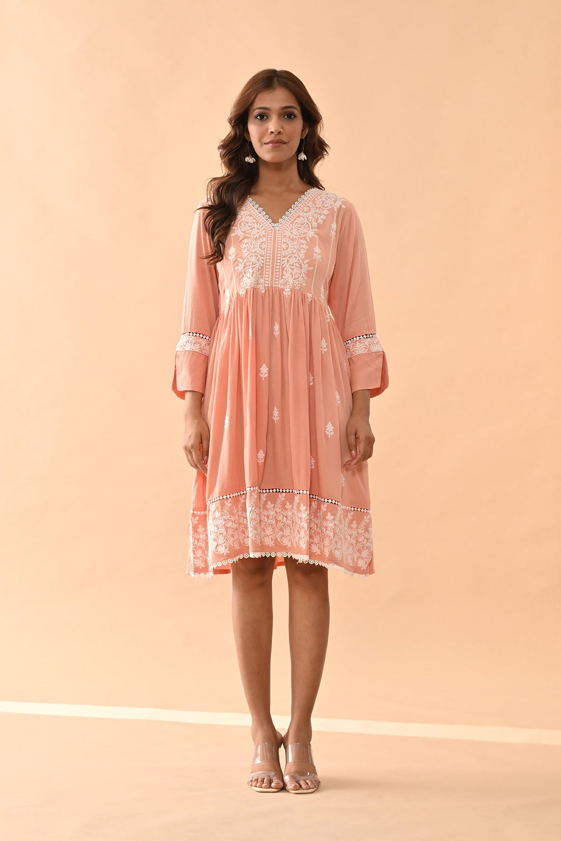 Peach Embroidered Flared Tunic