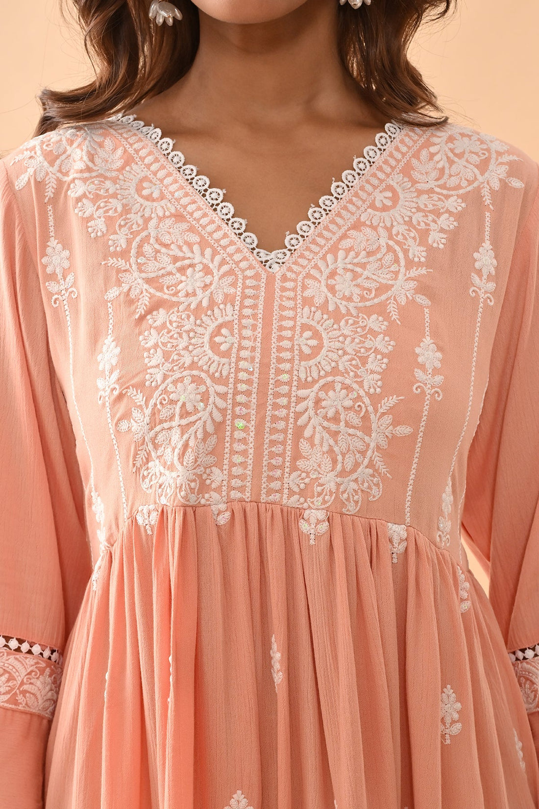 Peach Embroidered Flared Tunic
