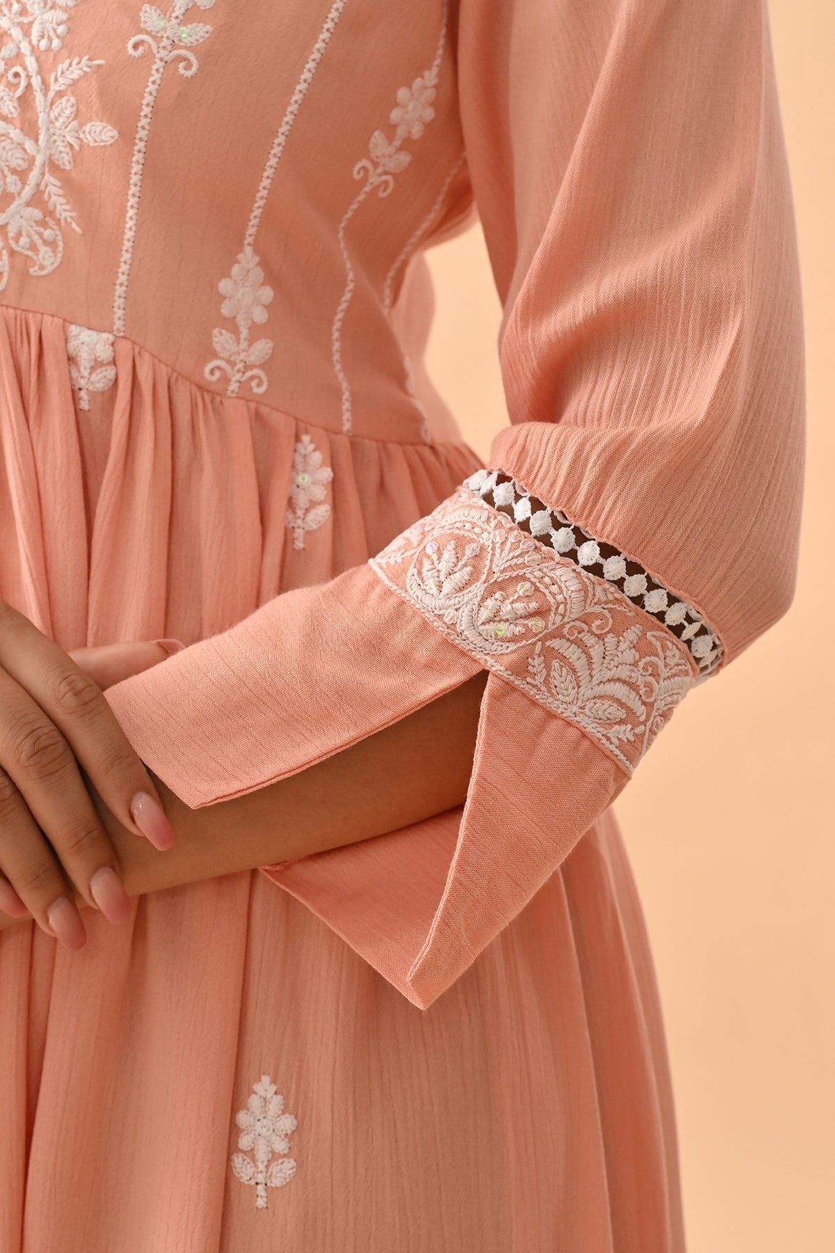 Peach Embroidered Flared Tunic