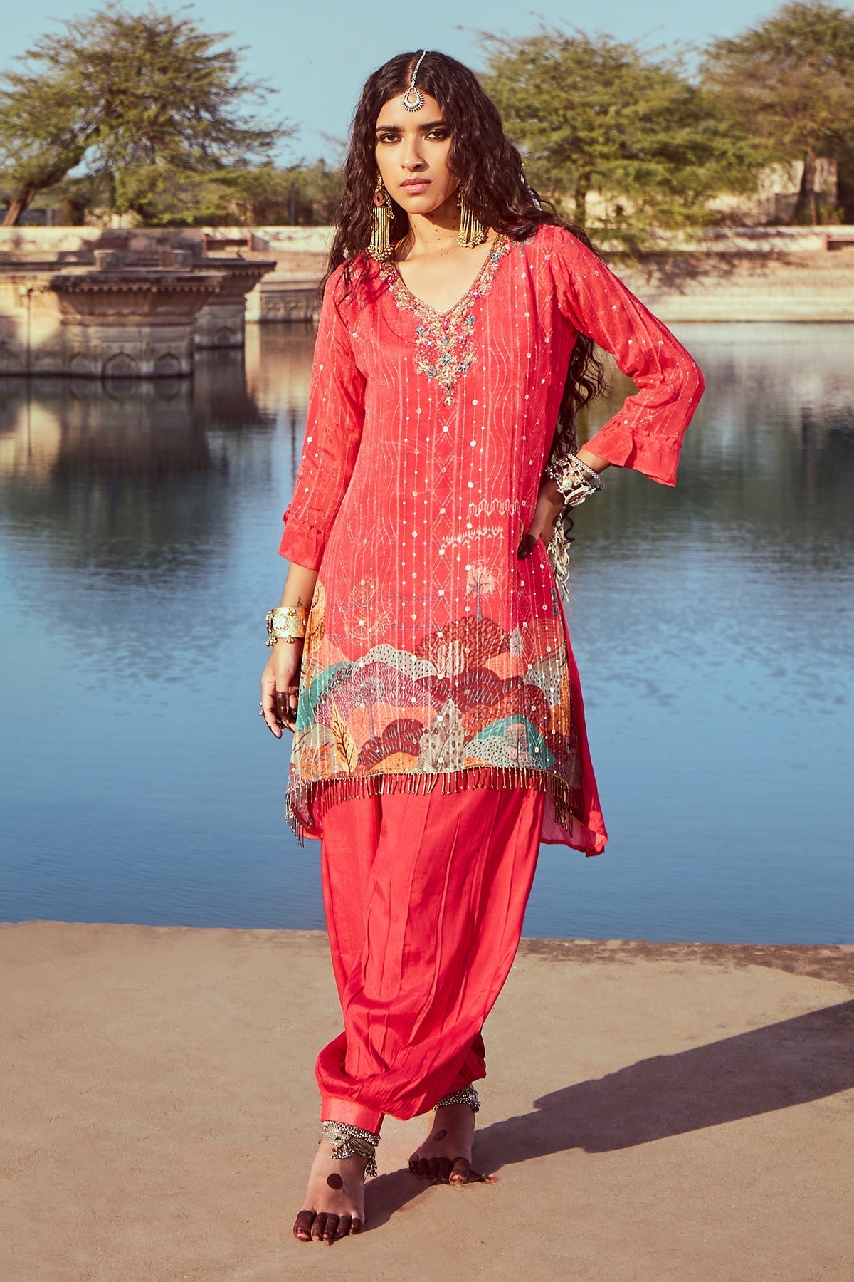 Pink Embroidered A-line Kurta 2 Pcs Set