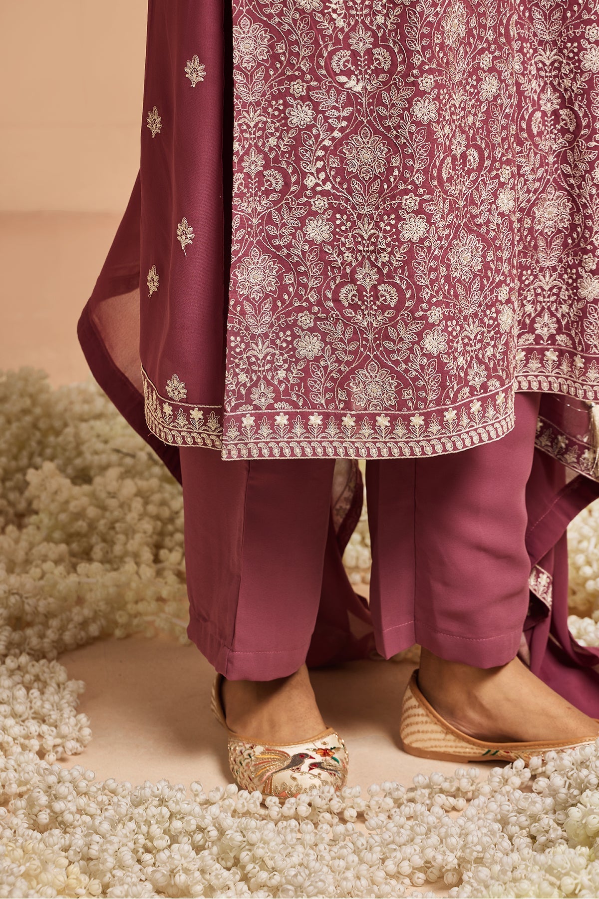 Pink Embroidered Kurta 3 Pcs Set