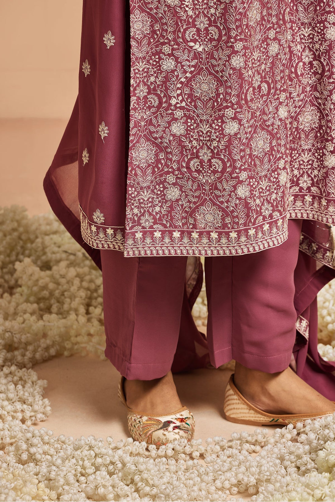 Pink Embroidered Kurta 3 Pcs Set