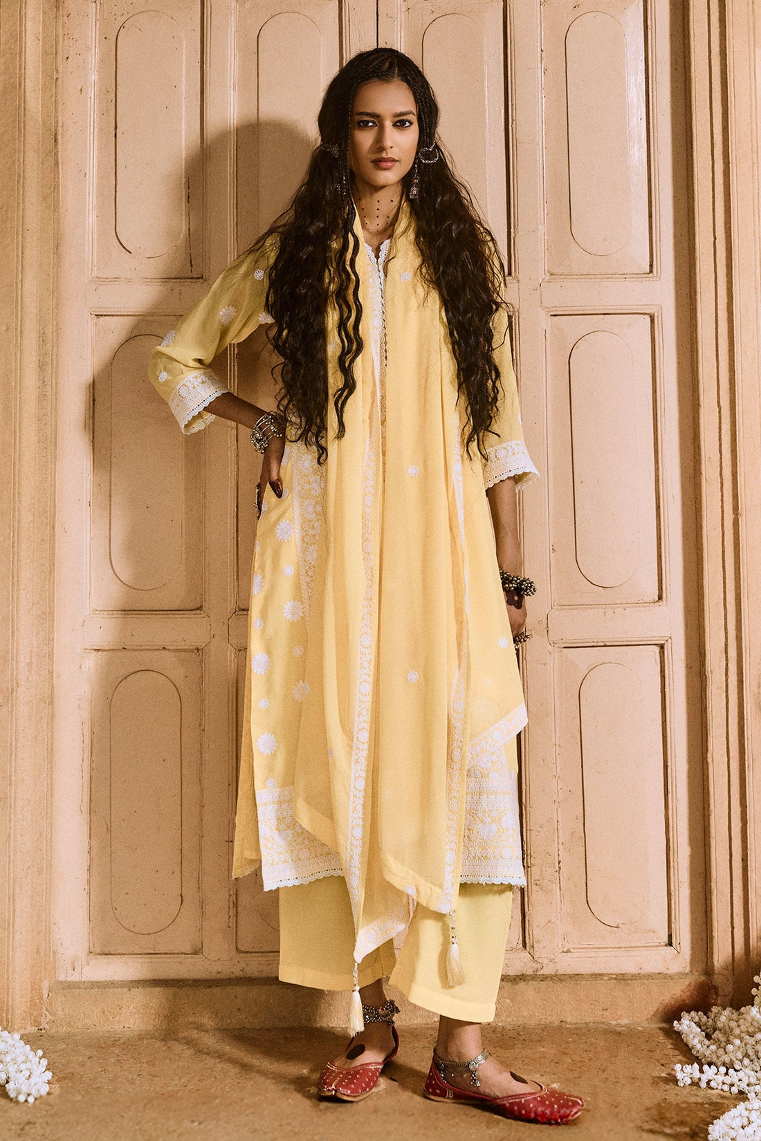 Yellow Embroidered Kurta 3 Pcs Set