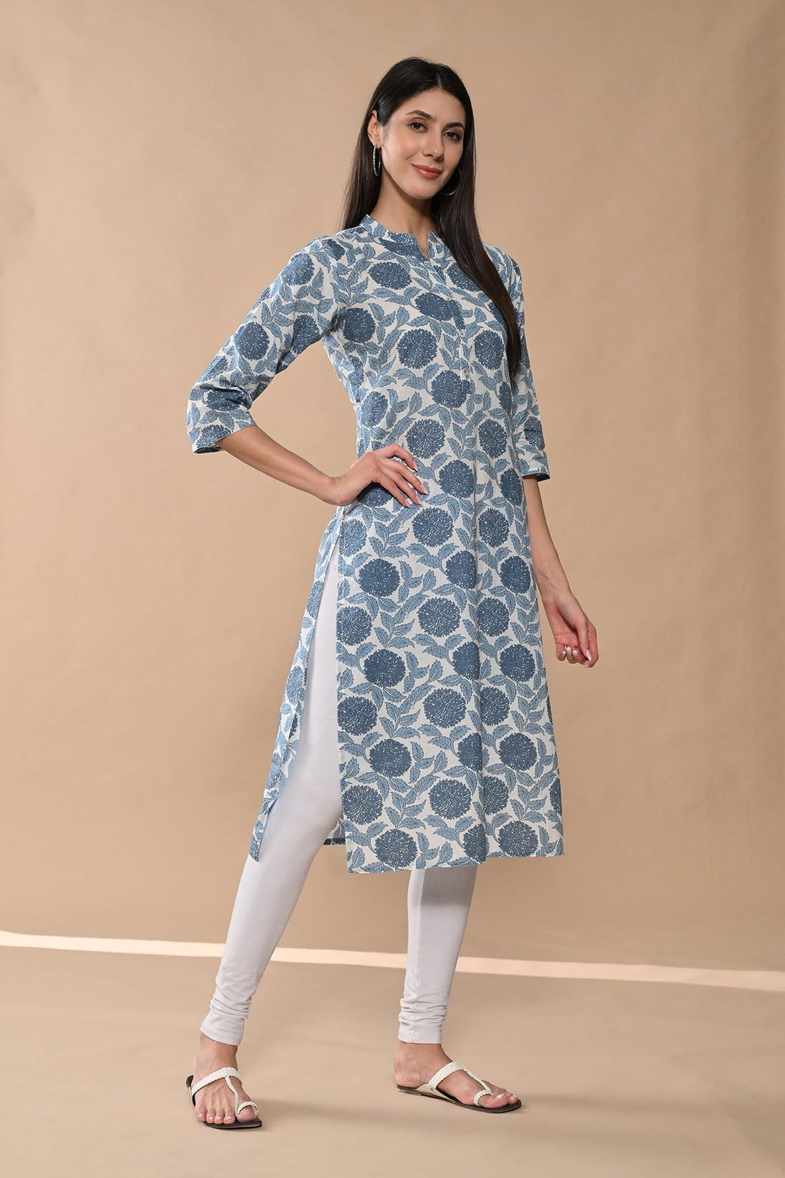 White Floral Printed Kurta