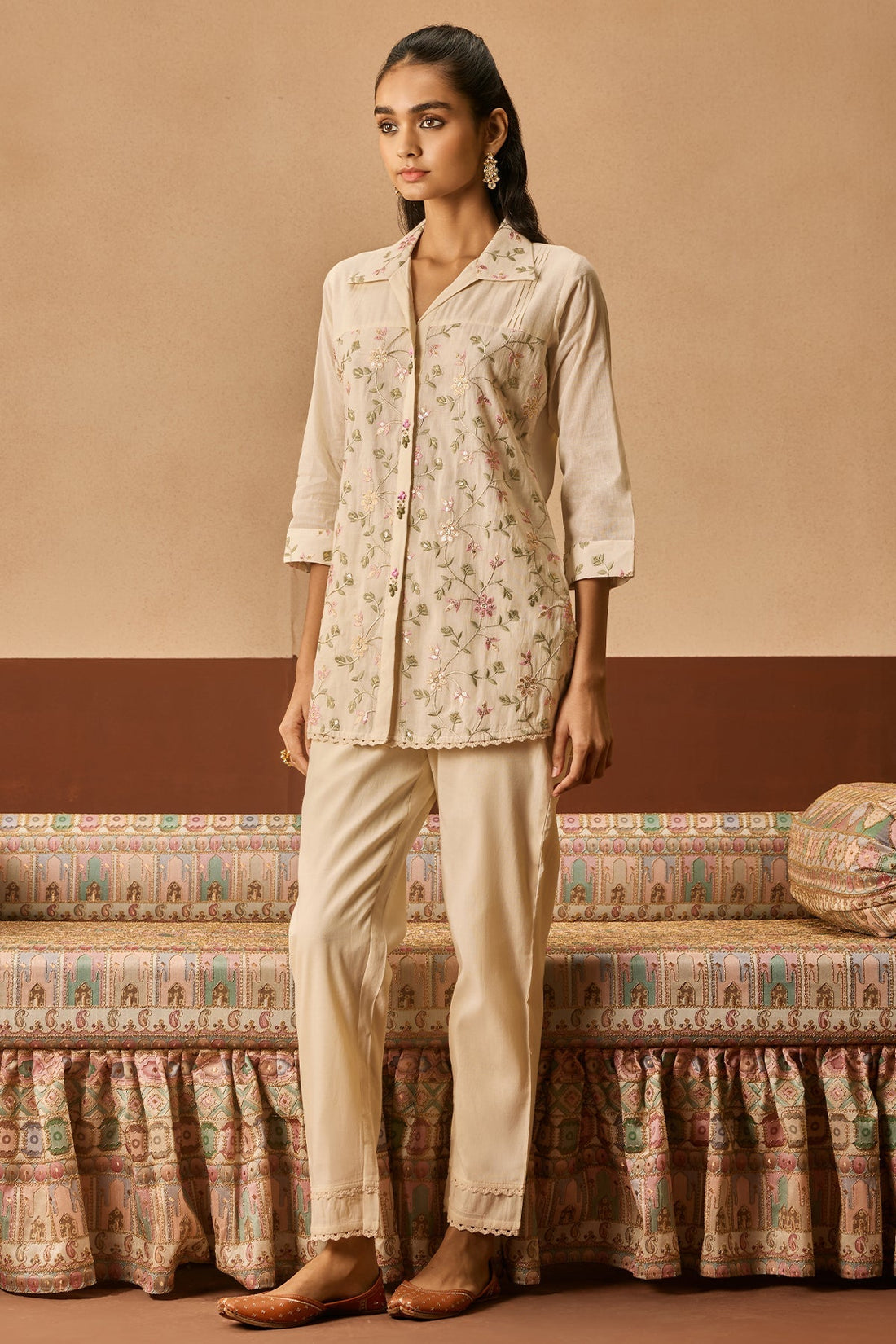 Cream Embroidered Co-Ord Set