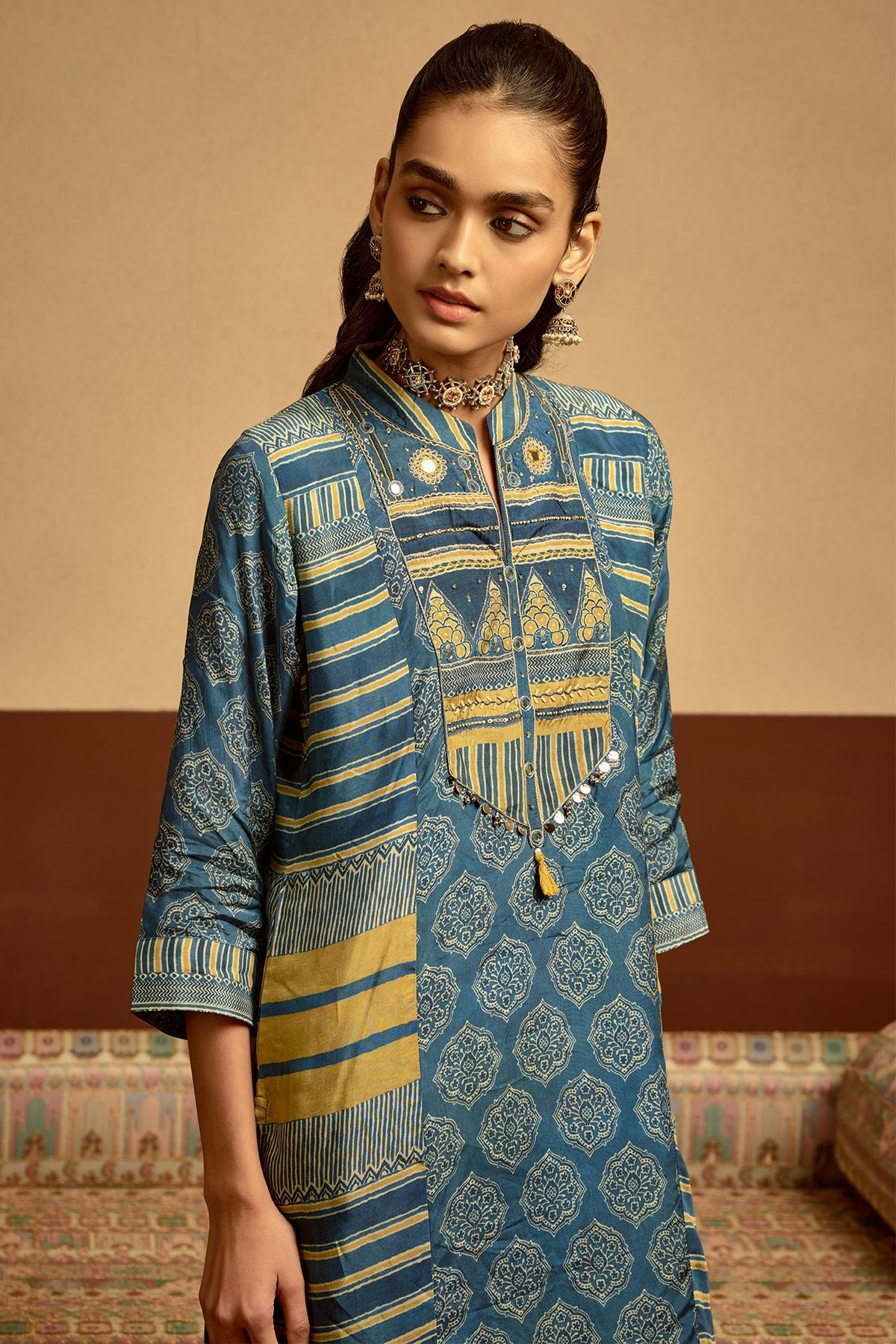 Blue Printed Kurta 3 Pcs Set