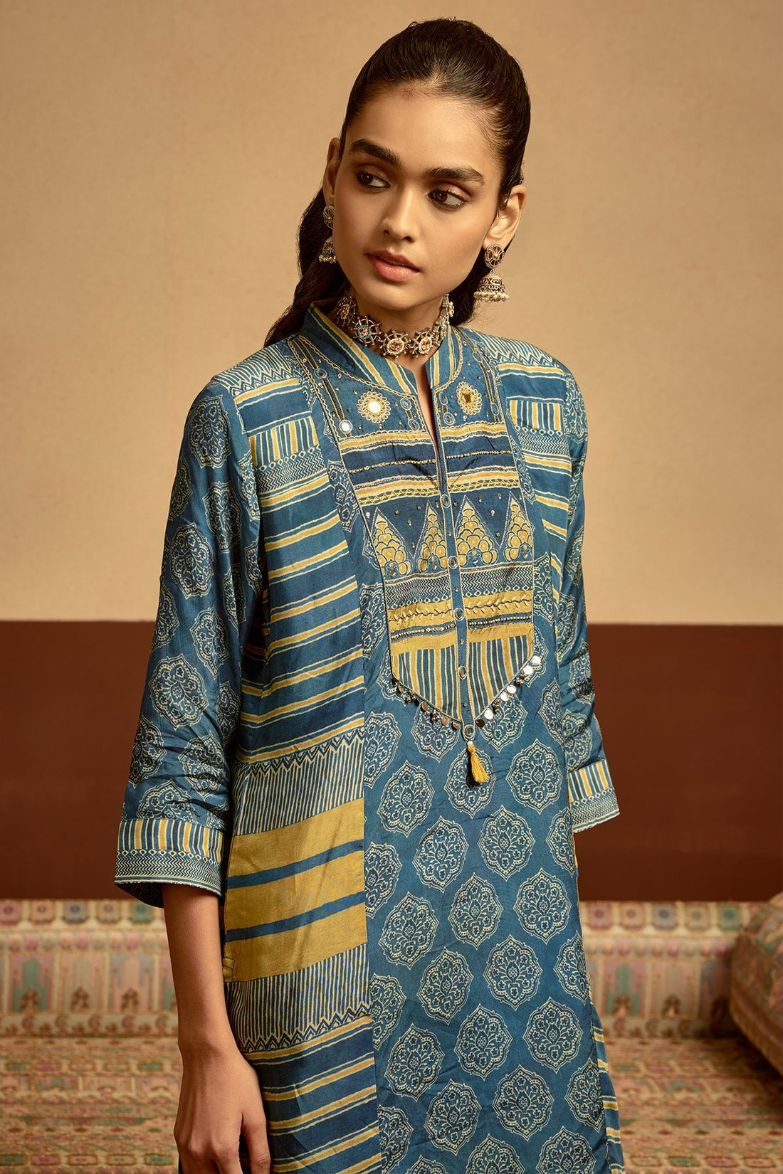 Blue Printed Kurta 3 Pcs Set