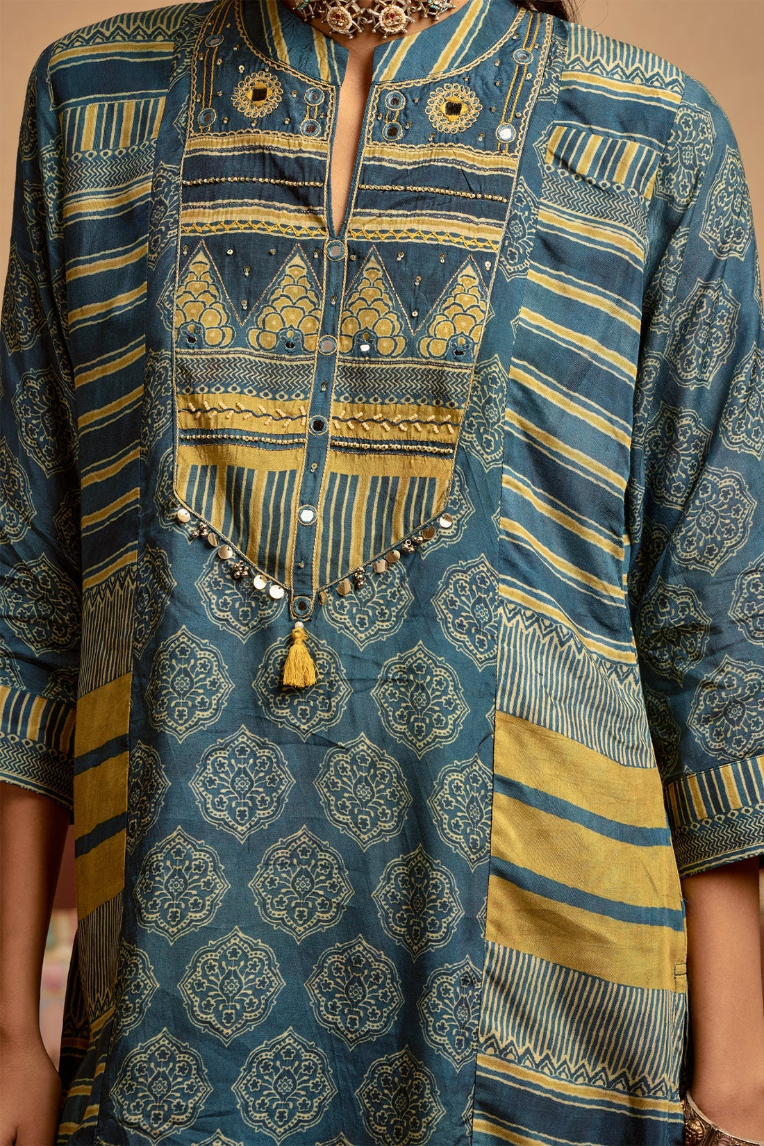 Blue Printed Kurta 3 Pcs Set