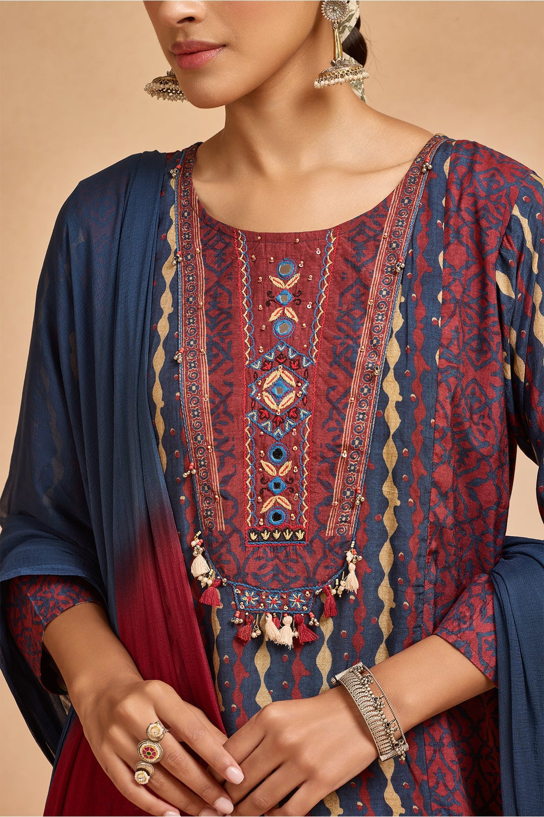 Blue Printed Kurta 3 Pcs Set