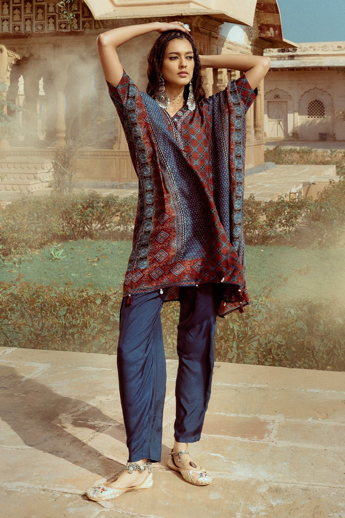Blue printed Kaftan 3 Pcs Set