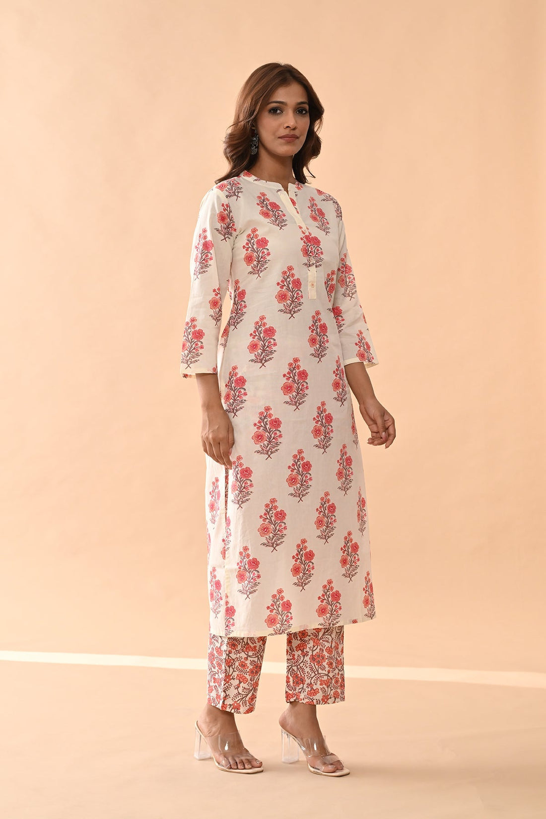 Cream Printed Kurta 3 Pcs Set
