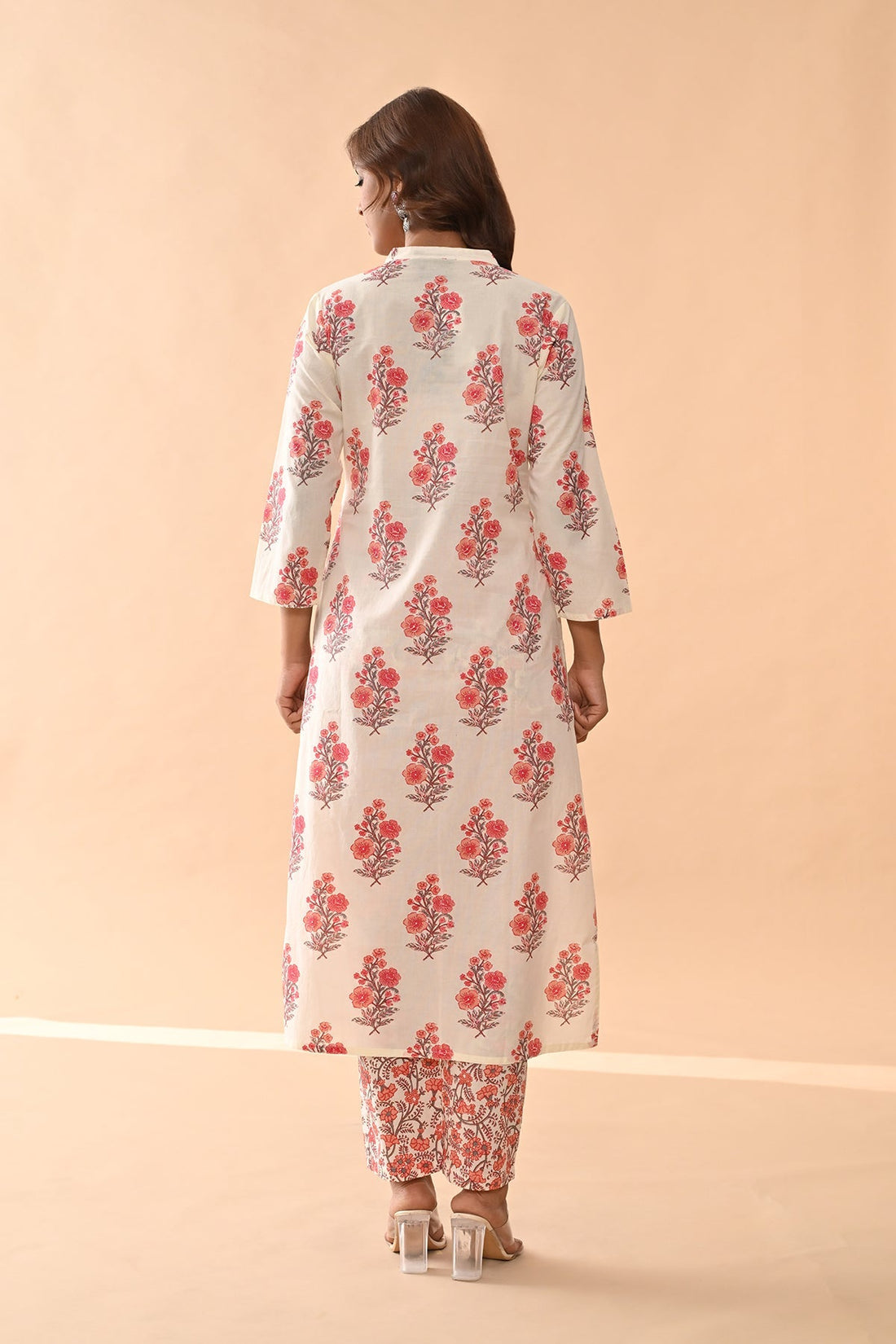 Cream Printed Kurta 3 Pcs Set