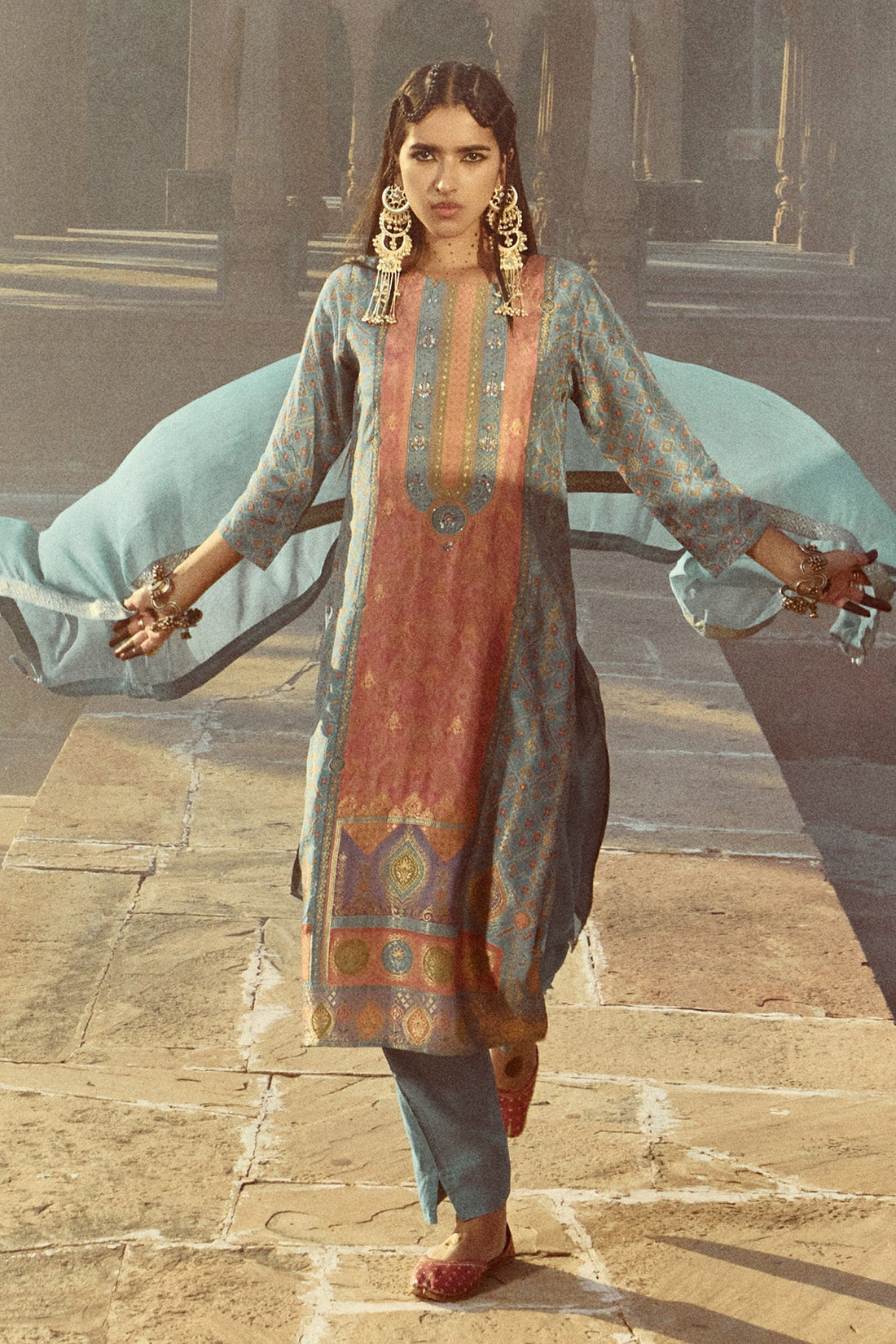 Green Printed Straight Kurta 3 Pcs Set
