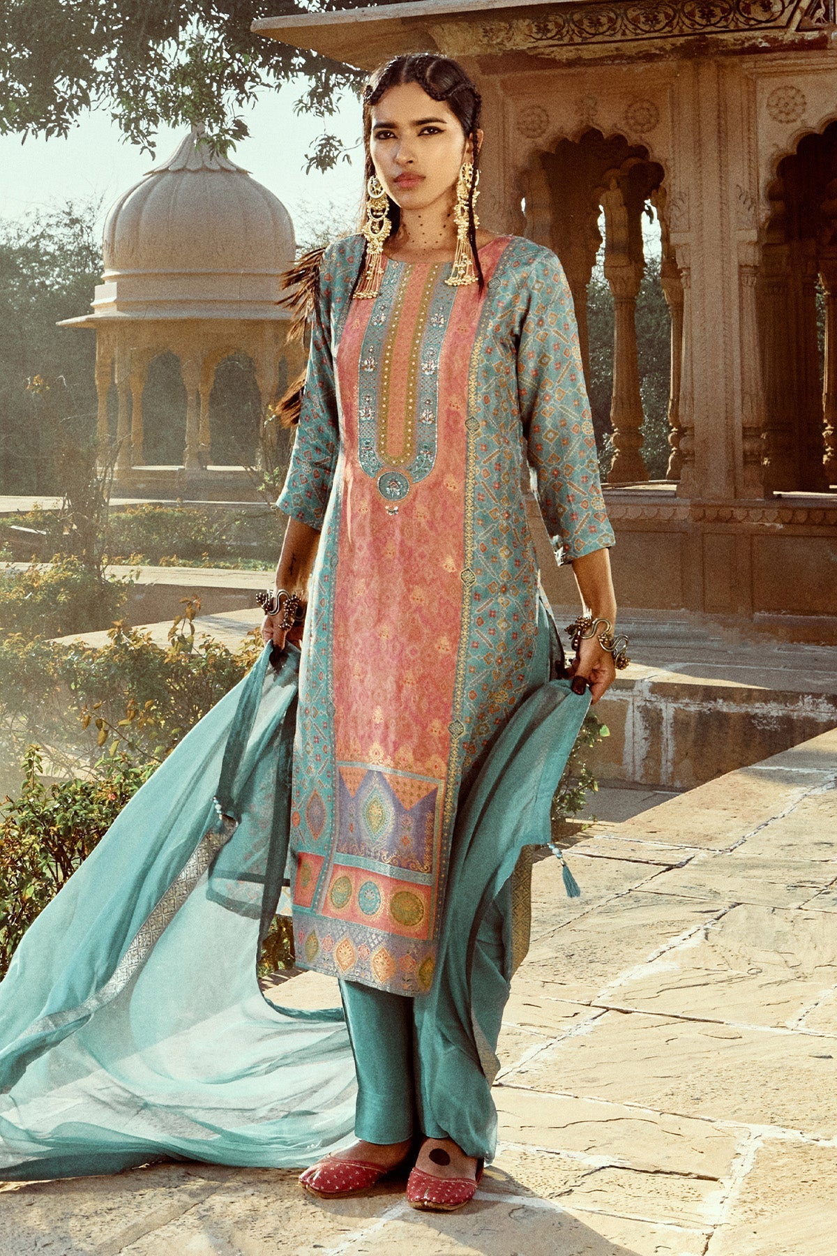 Green Printed Straight Kurta 3 Pcs Set