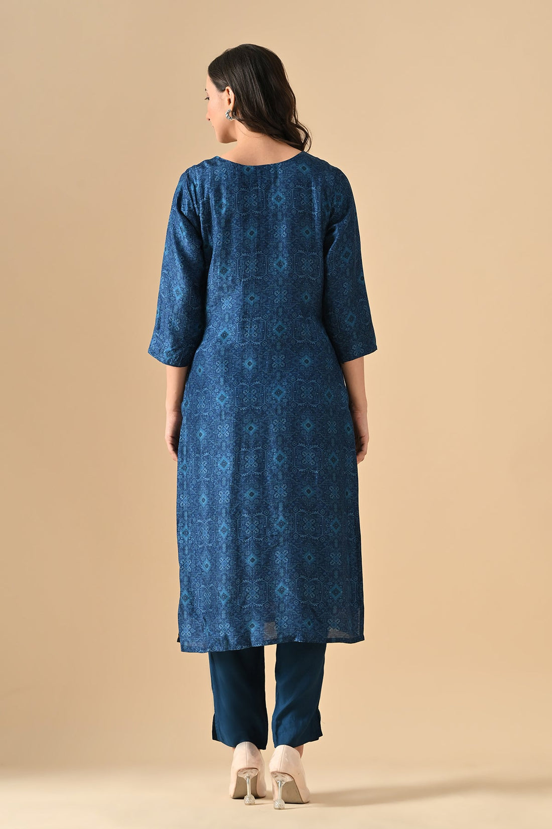 Teal Blue Printed Kurta 3 Pcs Set