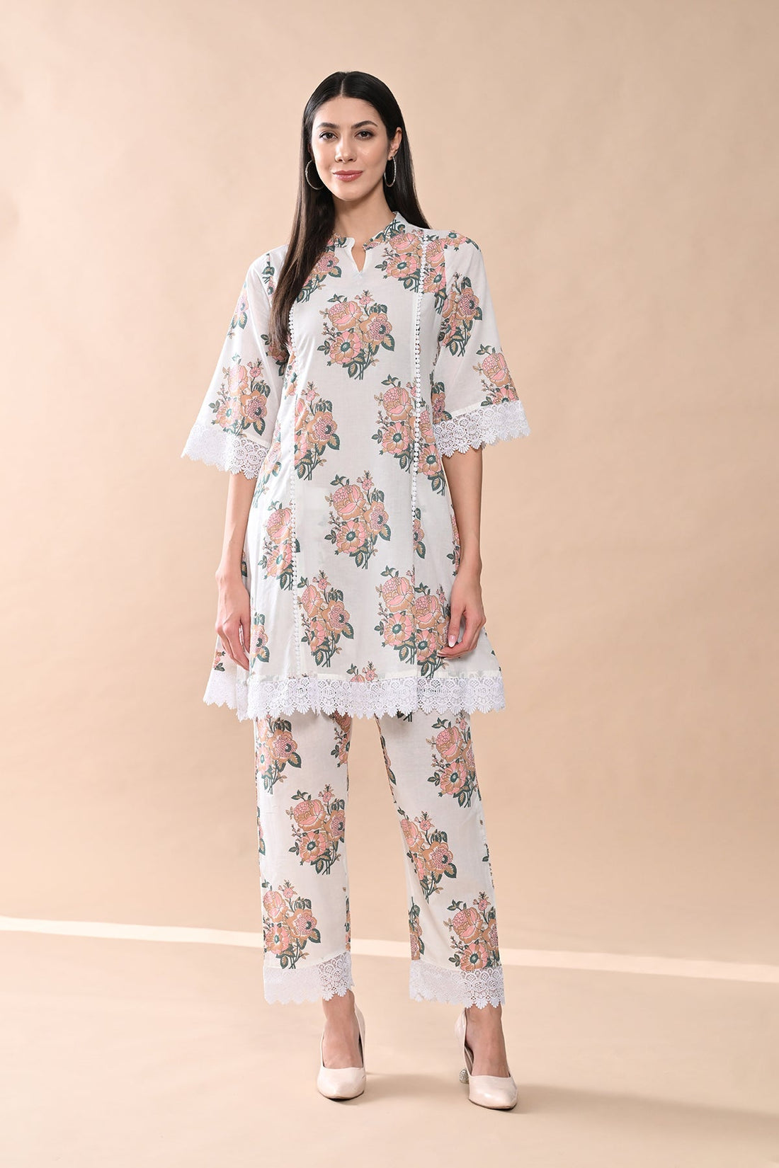 White Printed A-line Kurta 2 Pcs Set