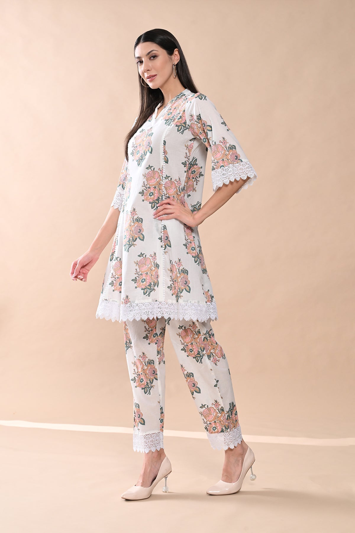 White Printed A-line Kurta 2 Pcs Set