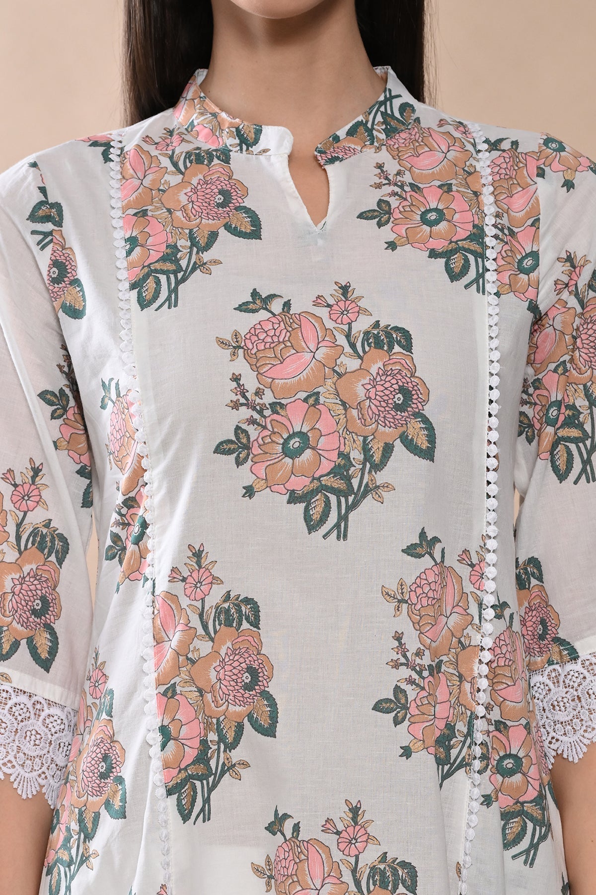 White Printed A-line Kurta 2 Pcs Set